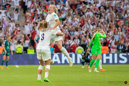 Beth Mead (#7 England) and Alessia Russo (#23 England) celebrating the victory in the Women's Euro 2022 Final England vs Germany at Wembley Stadium, London, England