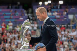 Prince Willian with the trophy in the Women's Euro 2022 Final England vs Germany at Wembley Stadium, London, England