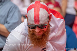 Enthusiastic England fan in the Women's Euro 2022 Final England vs Germany at Wembley Stadium, London, England