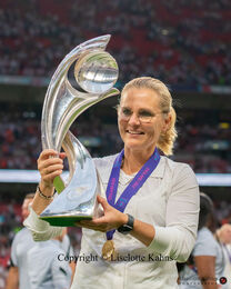 Sarina Wiegman (Head Coach, England) with the trophy after the Women's Euro 2022 Final England vs Germany at Wembley Stadium, London, England