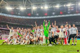 The lionesses celebrating the victory in the Women's Euro 2022 Final England vs Germany at Wembley Stadium, London, England