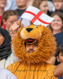 Enthusiastic England fan in the Women's Euro 2022 Final England vs Germany at Wembley Stadium, London, England
