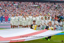 Lionesses singing the national hymn before the the Women's Euro 2022 Final England vs Germany at Wembley Stadium, London, England