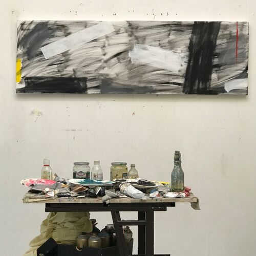 12. 'Light AT The End Of A Tunnel' in the studio (160cm x 51, oil on canvas) - Copy
