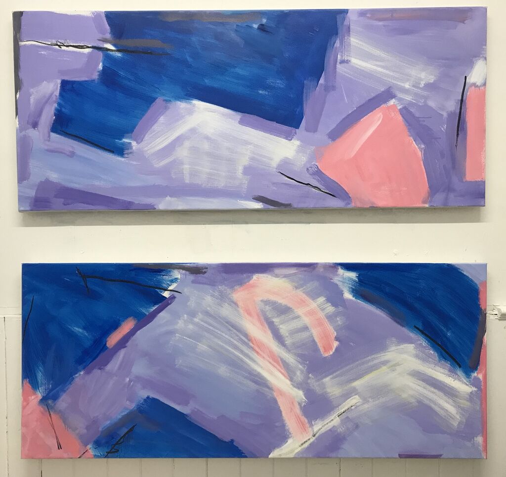 'Beyond The Edge' diptych  (oil, charcoal on canvas, 65 x 155 cm each panel)