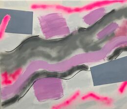 'River' (112 x 132 cm/ 44" x 52", oil, spray paint, charcoal on canvas)