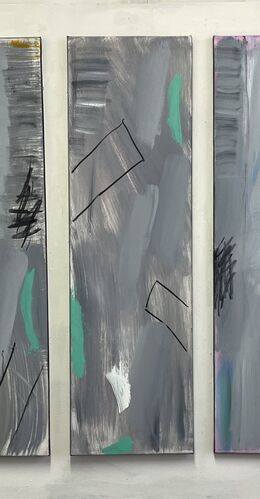 STORMY WEATHER (triptych) oil, charcoal on canvas panels, 30 x 100 X 2 cms each panel, total width with gaps 100cms)