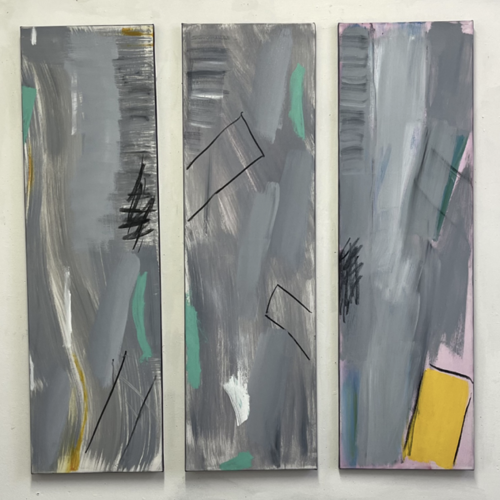 STORMY WEATHER (triptych) oil, charcoal on canvas panels, 30 x 100 X 2 cms each panel, total width with gaps 100cms)