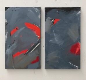 'The Red Triangle' (70 x 40 cm each panel, oil on canvas)