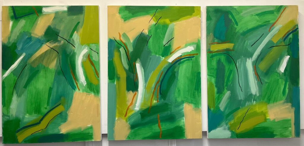 Tree Broken triptych 2024 oil, charcoal on canvas, each panel 70cm x 100cm (total width 210 cm)