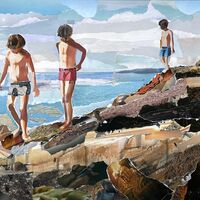 Boys at Eperquerie rocks, Sark