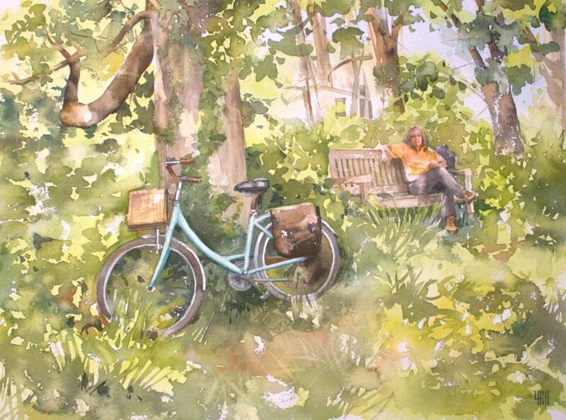 Resting cyclist, Sark