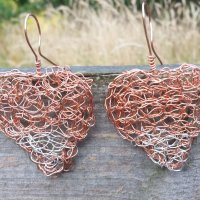 Large Copper & Silver Heart Earrings