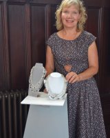Kathy with her 3D displays at Drawn to the Valley's Summer Show, 2015