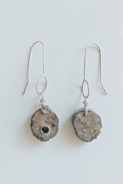 Driftwood and Silver on Hand Forged Ear Wires