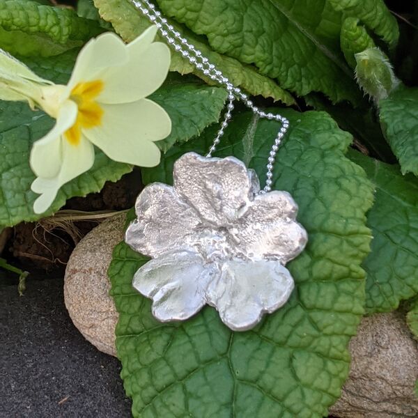 Fine Silver Primrose Necklace with Sterling Silver Chain Fine Silver Primrose Necklace