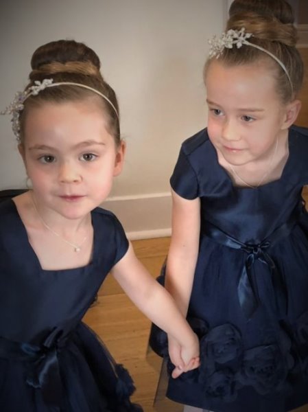 Bridesmaids wearing Snowflake Hairbands, Silver, Fresh Water Pearls, and Sworovski Crystals