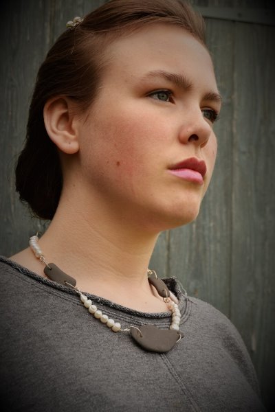 Ashling wearing Slate and Pearl Necklace