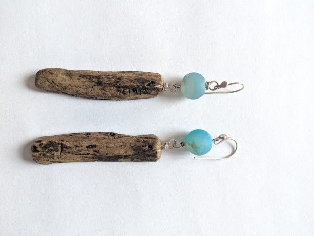 Driftwood and Turquoise Agate Earrings