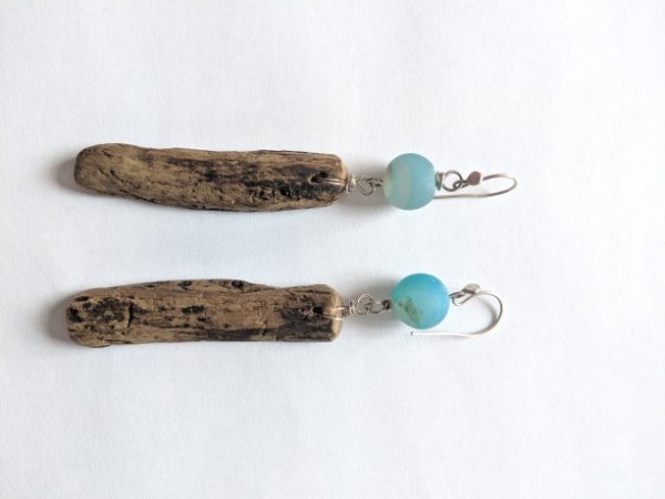 Driftwood and Turquoise Agate Earrings