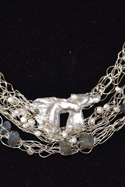 Close Up of "White Horses", triple chain bespoke necklace at DTTV Tavistock Show, 2015.
