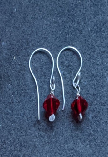 Silver Fish Hooks with Sian Red Crystal