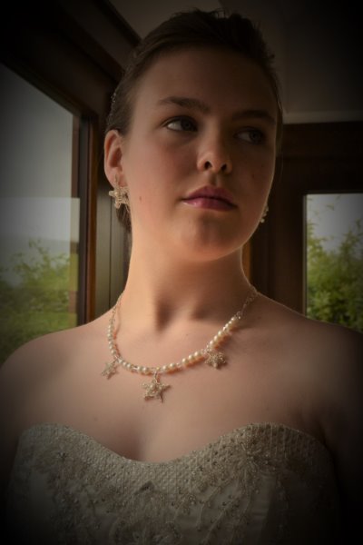 Starry, Starry Night Necklace and North Star Stud Style Earrings, Sterling Silver, Fresh Water Pearls, Swarovski Crystals.