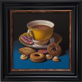 yellow teacup and biscuits with iced gems (sold)