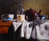 milk bottle with teapot and two tea cups (sold)