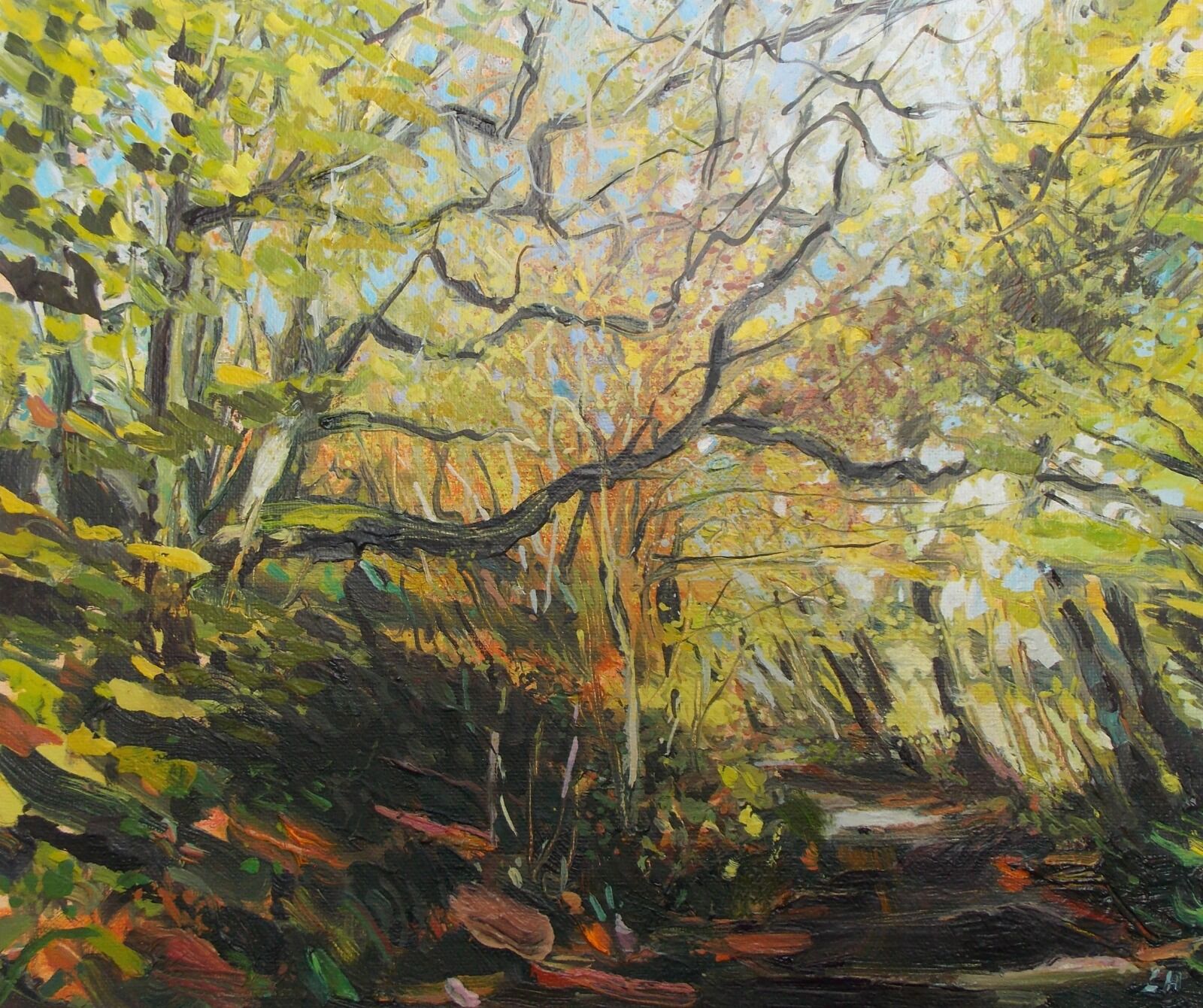 Autumn Lane Wayford, oil on board, Lucy Hawkins. 30 x25cm £320