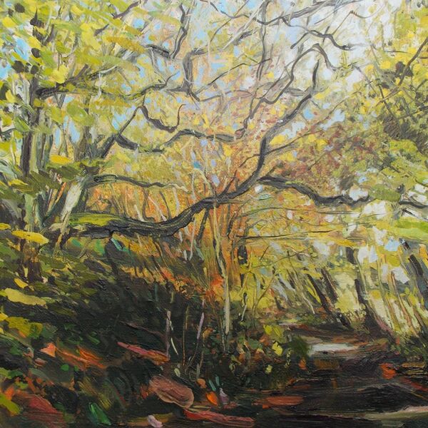 Autumn Lane Wayford, oil on board, Lucy Hawkins. 30 x25cm £320