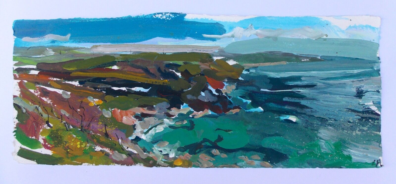 Coast View Lucy Hawkins Gouache on Two Rivers paper 51x21cm frame 66x38cm £420