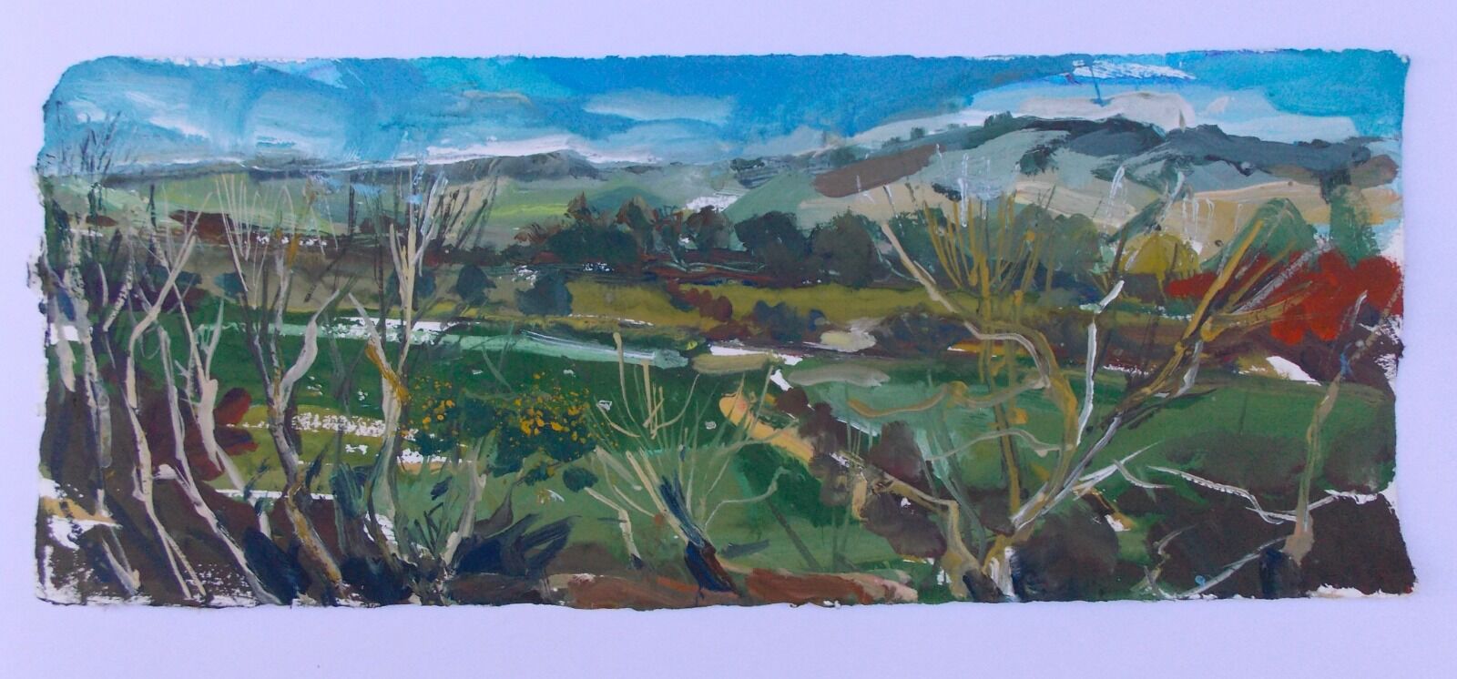 Dorset View Gouache on Two Rivers paper 51 x 21cm Lucy Hawkins £420