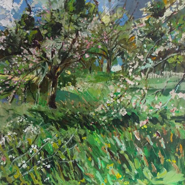 Orchard, Acrylic on canvas board, 50x50cm, Lucy Hawkins £720