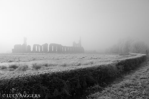 Mist lifting over Byland Abbey, December 2012