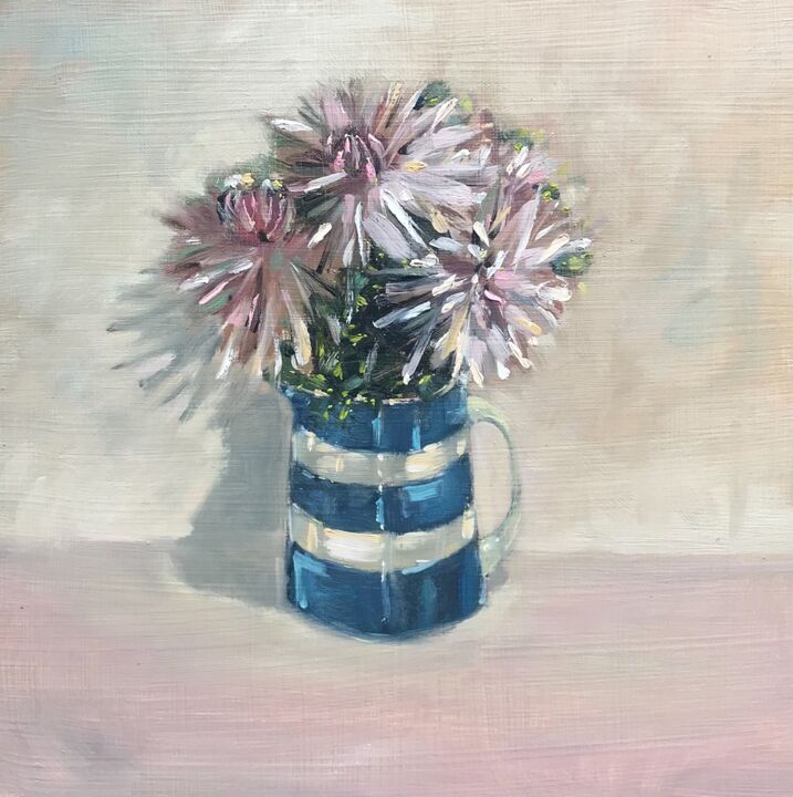 Dahlias in Cornishware jug