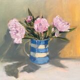 Peonies in Cornishware Jug