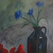 cornflowers, poppies and jug