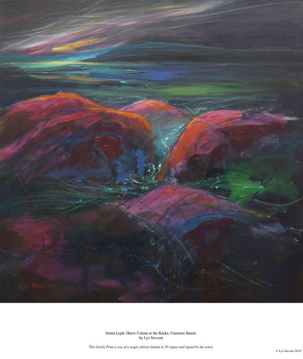 storm light threw colour at the rocks, Firemore beach