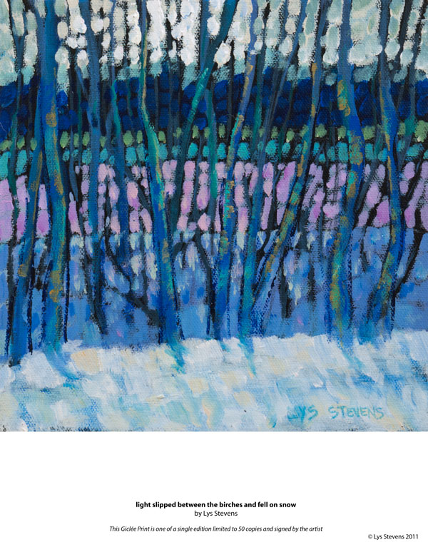 light slipped between the birches and fell on snow