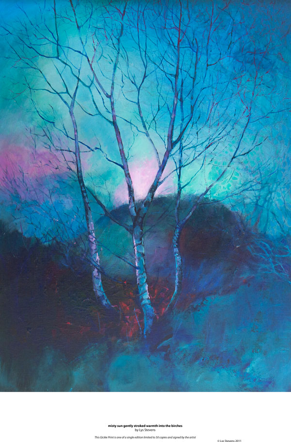 the misty sun gently stroked warmth into the birches