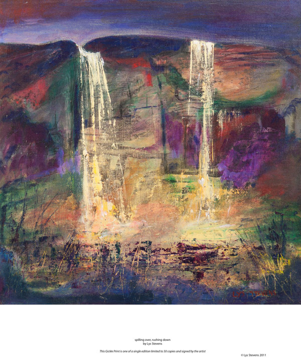 spilling over, rushing down