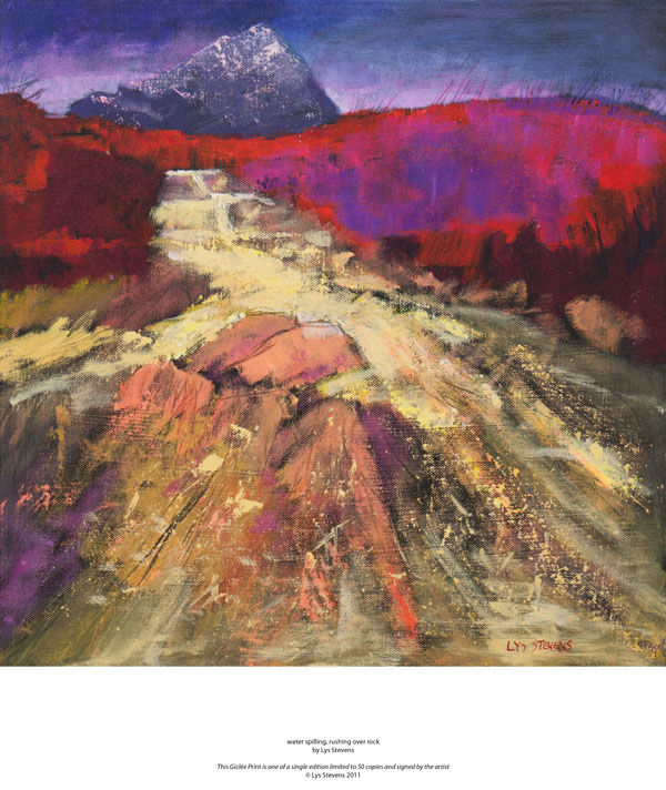 water spilling, rushing over rock