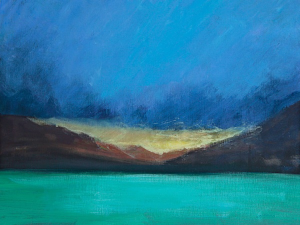 yellow scratched sky and hills, Wester Ross