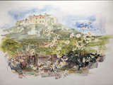 Lindisfarne from Jekyll's Garden. Watercolour. 53x70cms. Framed. £150.