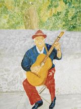 Majorcan Busker, water colour on paper, 31x26 cm, £30, Original.