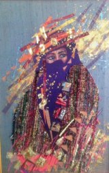 'The Marriage Market' Free machine and hand embroidery with appliqué, fabric paint and gold work using silks and leather. 23x34 ins.