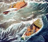 Last rescue by RNLI George Elmy, 17.1.62 leading to disaster at Seaham Harbour. Oil on canvas, 60x60cm, unframed, £150