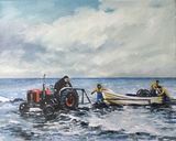 Towing the boats, 30x25cm, acrylic on canvas