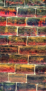 Brick Wall, acrylic on card, using a ‘credit card’ technique
